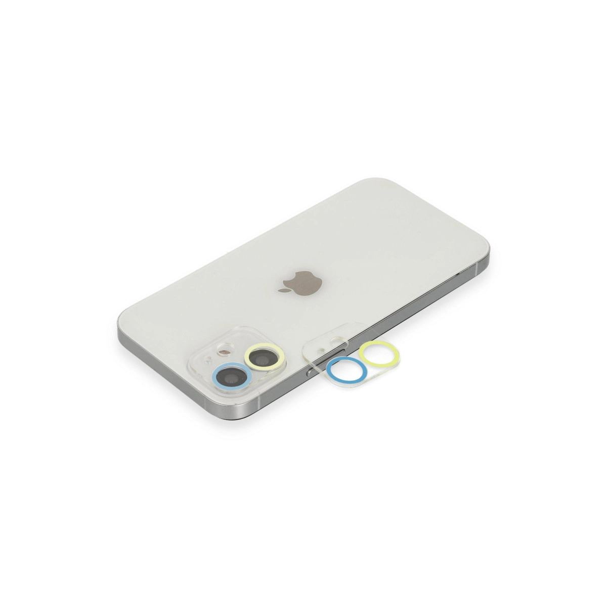 Apple İphone 12 Renkli Kamera Lens Koruma Cam - Sarı-mavi