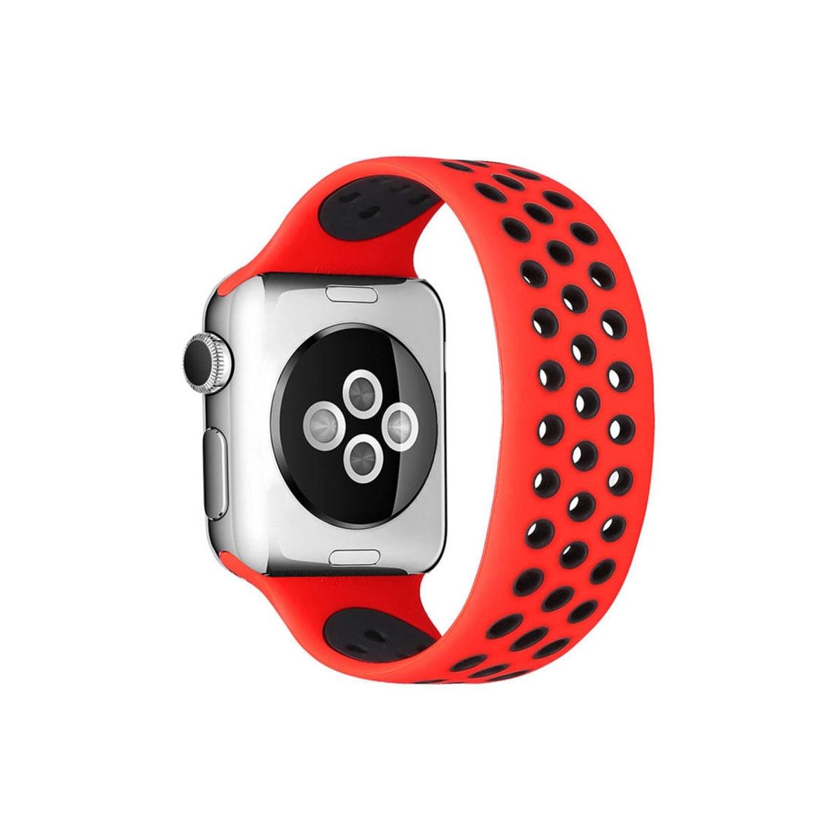 Apple Watch 38mm Ayarlı Delikli Silikon Kordon - Kırmızı-siyah