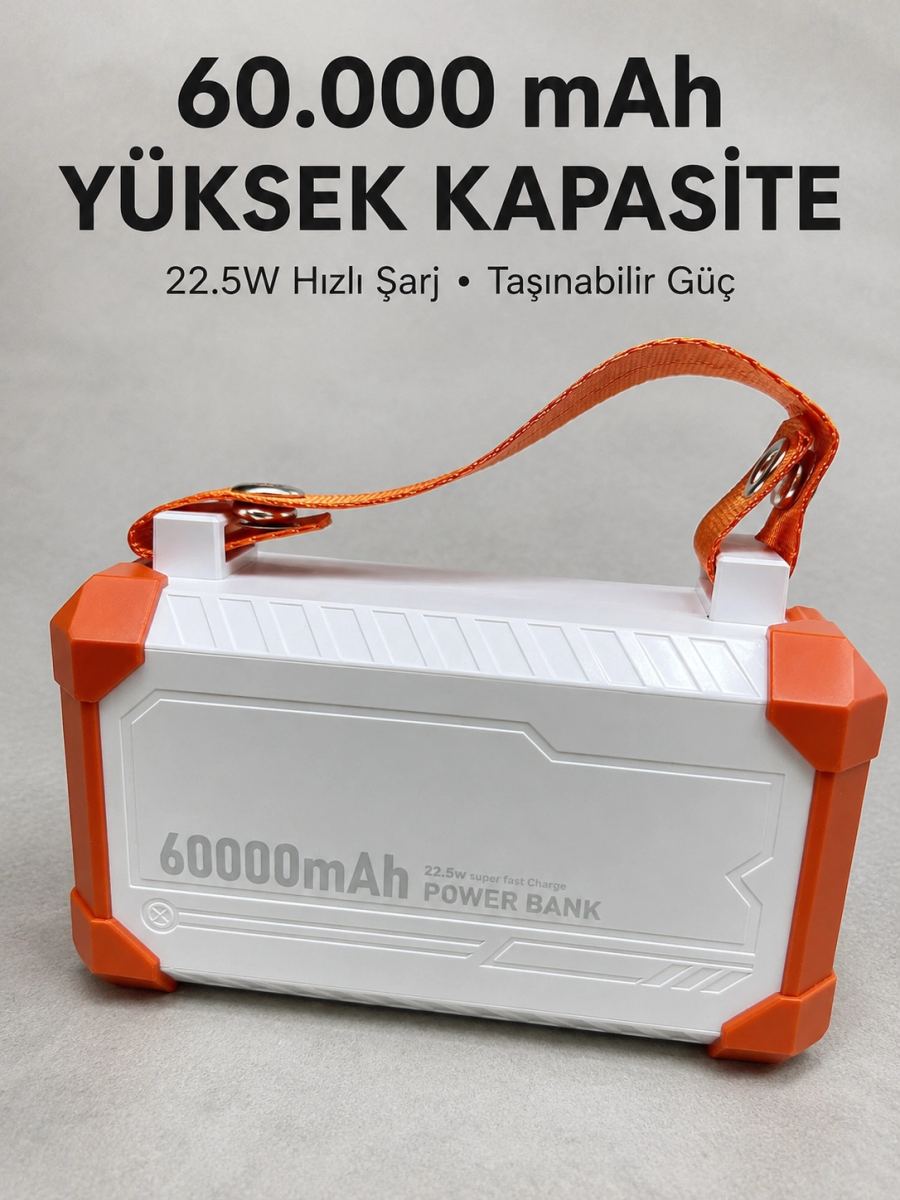 Kamp Ve Seyahat İçin 60000 Mah Powerbank 22.5w Hızlı Şarj Acil Durum Işıklı Taşıma Saplı 4 Entegre Kablolu
