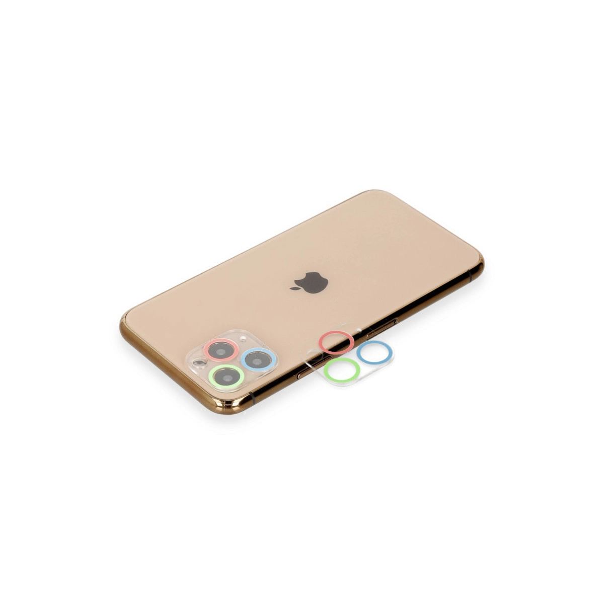 Apple İphone 11 Pro Max Renkli Kamera Lens Koruma Cam - Mavi-yeşil