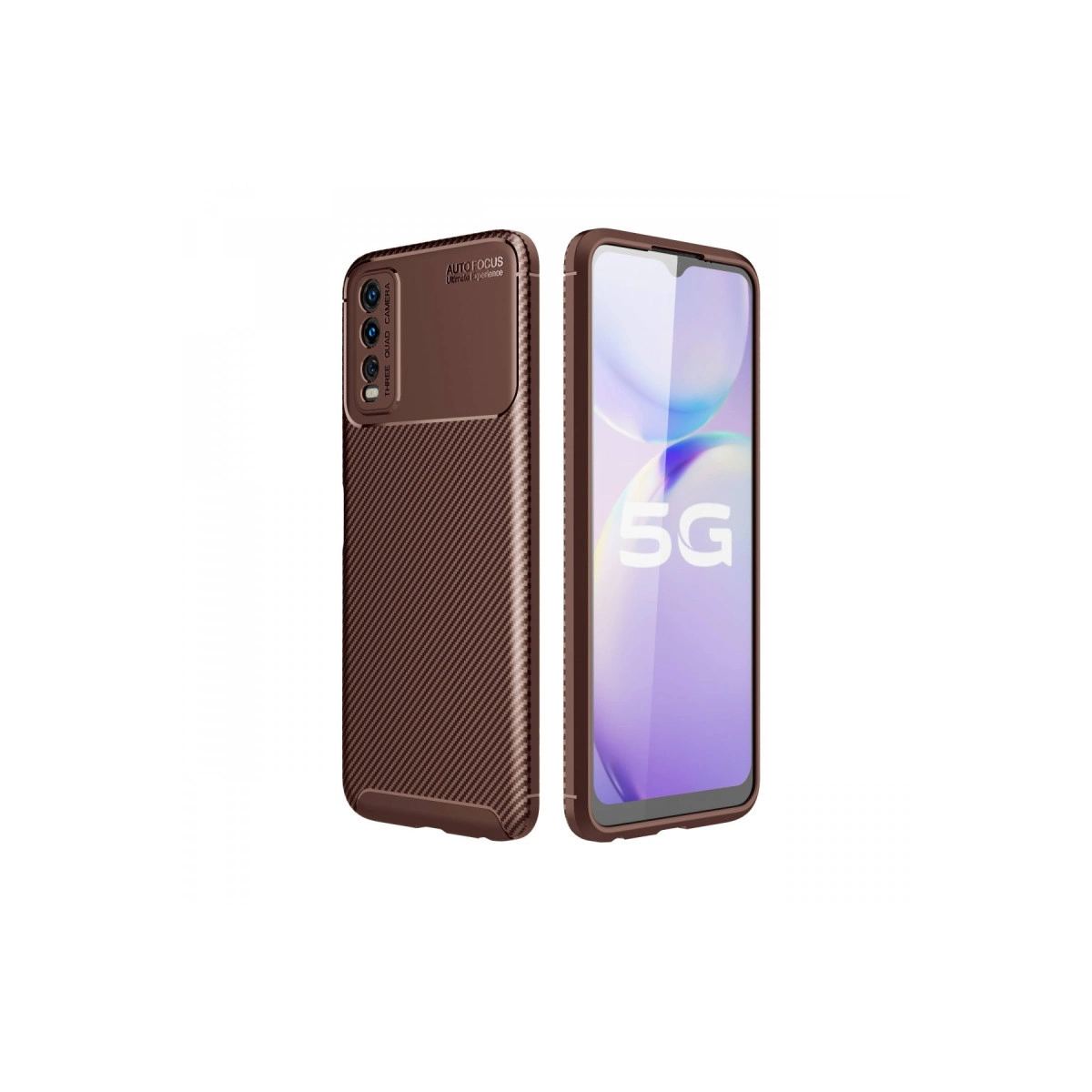 Vivo Y11s Kılıf Auto Focus Karbon Kapak - Kahverengi