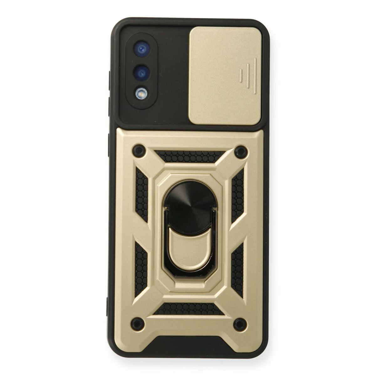 Newface Samsung Galaxy A02 Kılıf Pars Lens Yüzüklü Silikon - Gold