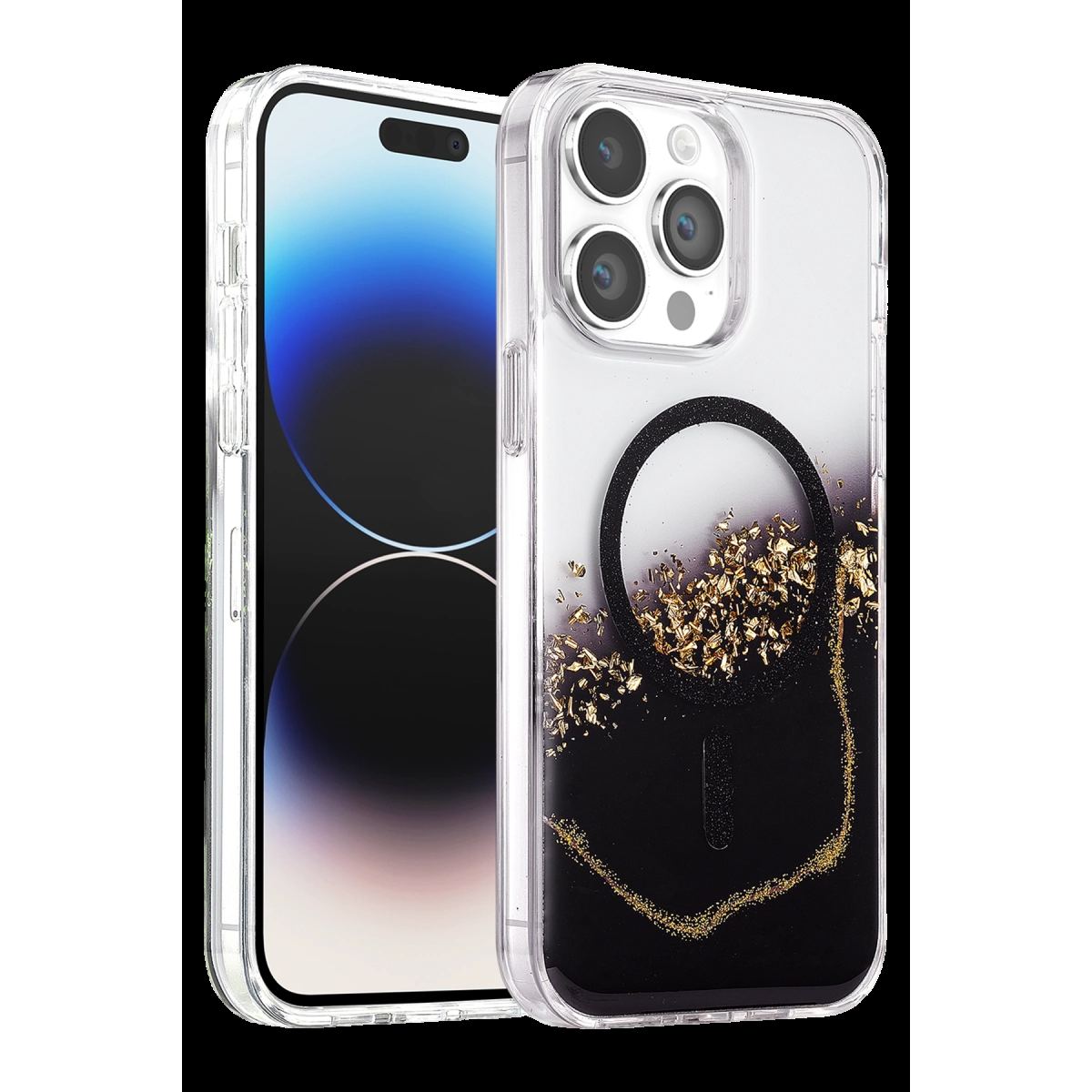Onegif Apple İphone 15 Pro Max Lotus Simli Magsafe Kapak - Siyah