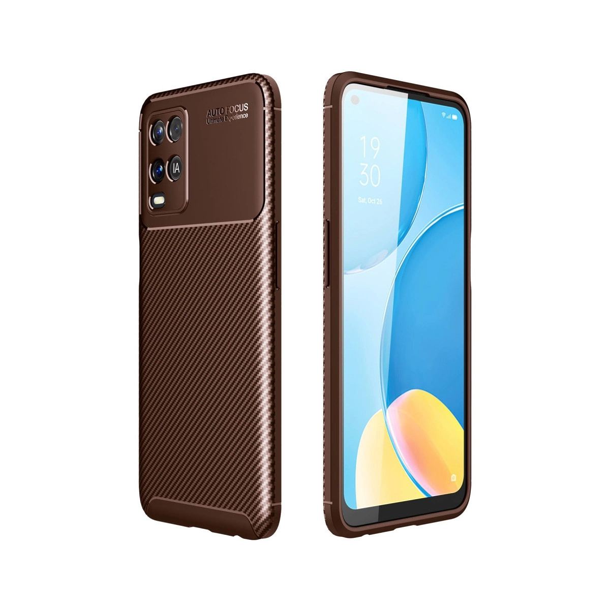 Oppo A54 4g Kılıf Auto Focus Karbon Kapak - Kahverengi