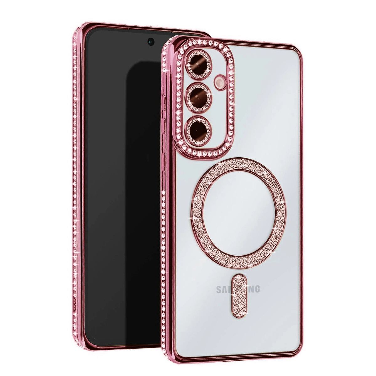 Samsung Galaxy S25 Kılıf Joke Simli Magneticsafe Kılıf - Pembe
