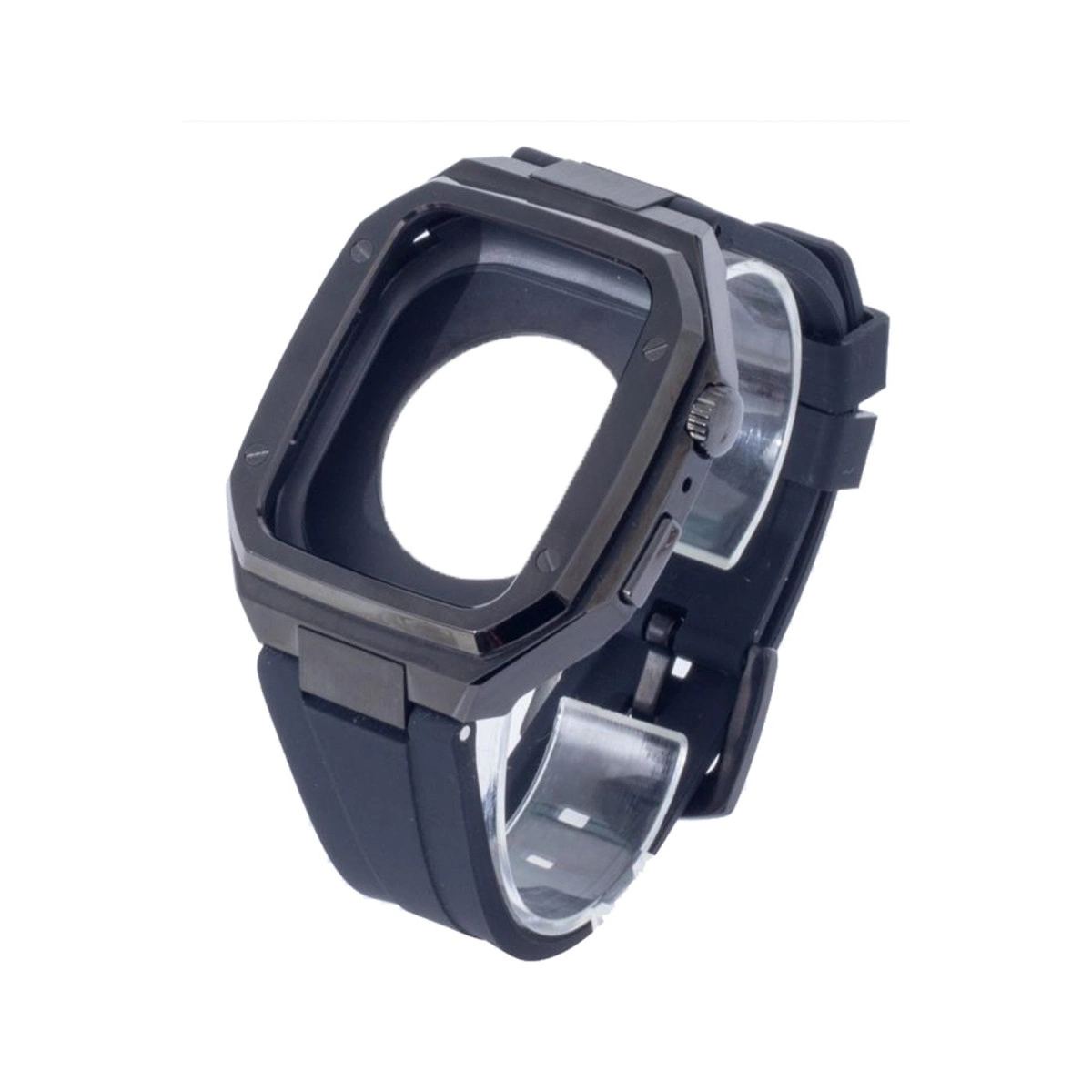 Apple Watch 44mm Kr402 Metal Kasa Silikon Kordon - Siyah