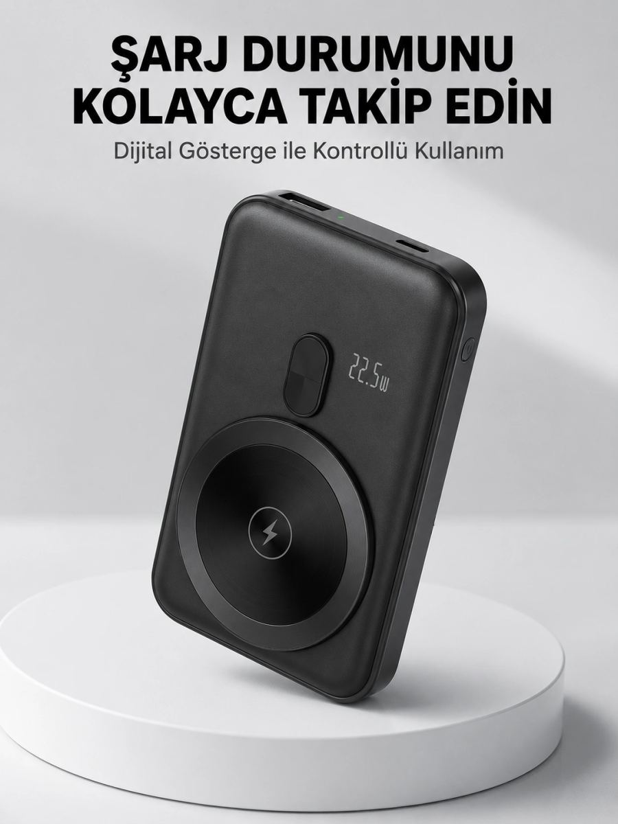 Lcd Ekranlı Kablosuz Powerbank Type C Ve Usb Çıkışlı Yeni Nesil