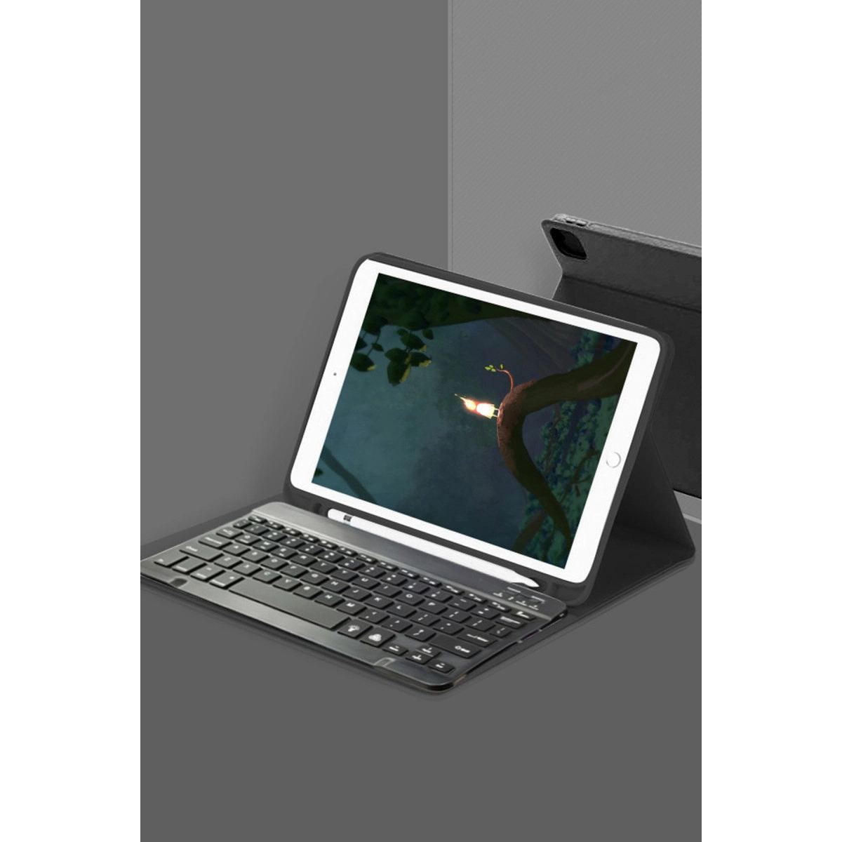 Samsung Galaxy T220 Tab A7 Lite Kılıf Kc01 Smart Klavyeli Tablet Kılıfı - Siyah