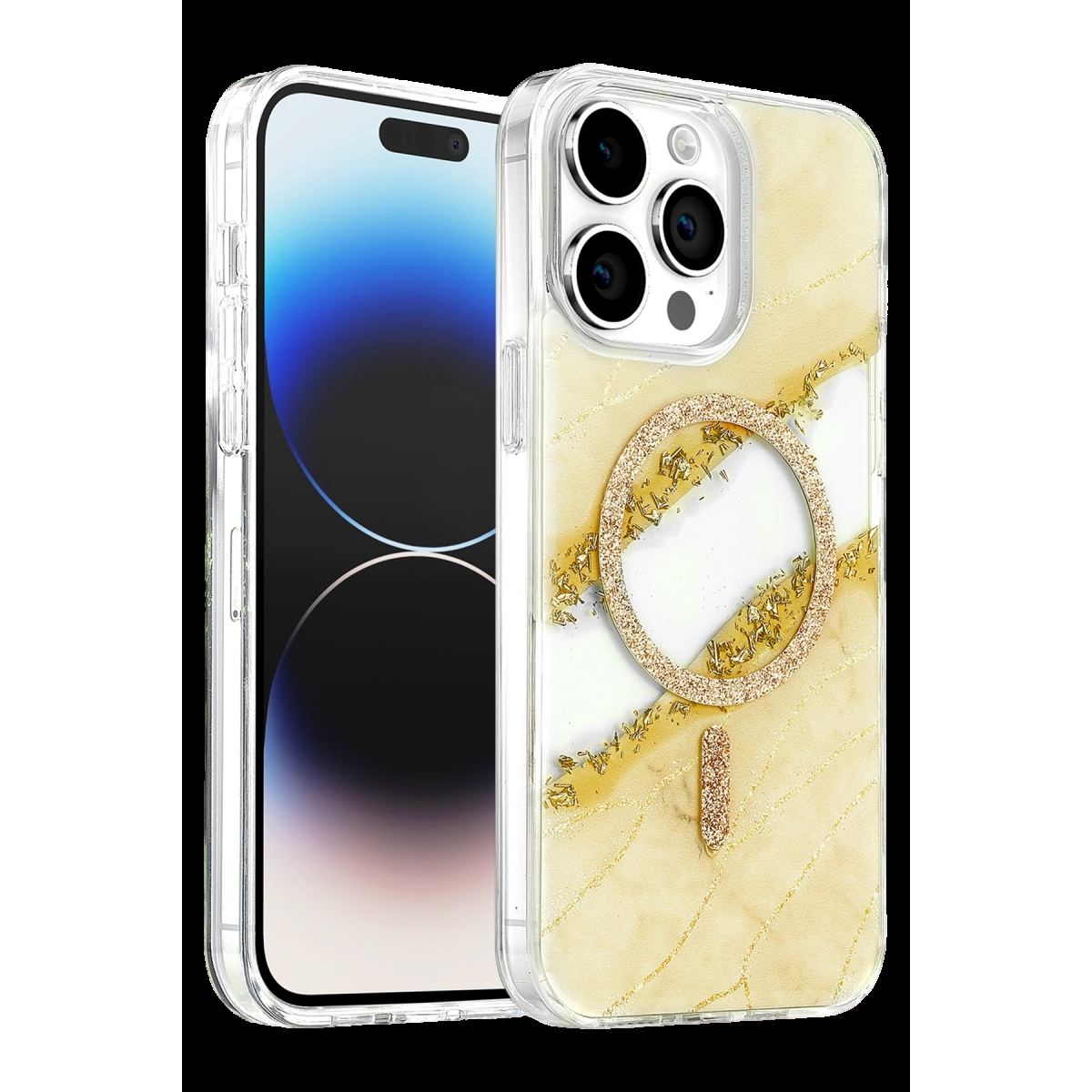 Onegif Apple İphone 14 Pro Max Lotus Simli Magsafe Kapak - Gümüş