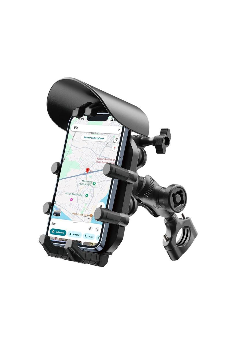 Gidon Bağlantılı Güneş Ve Yağmur Korumalı 360° Derece Ayarlanabilir Motosiklet Bisiklet Telefon Tutucu