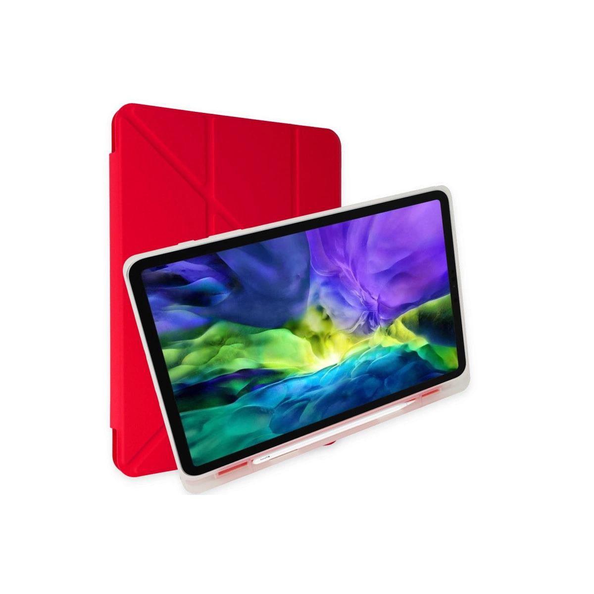 Apple İpad Pro 12.9 (2021) Kılıf Kalemlikli Mars Tablet Kılıfı - Kırmızı