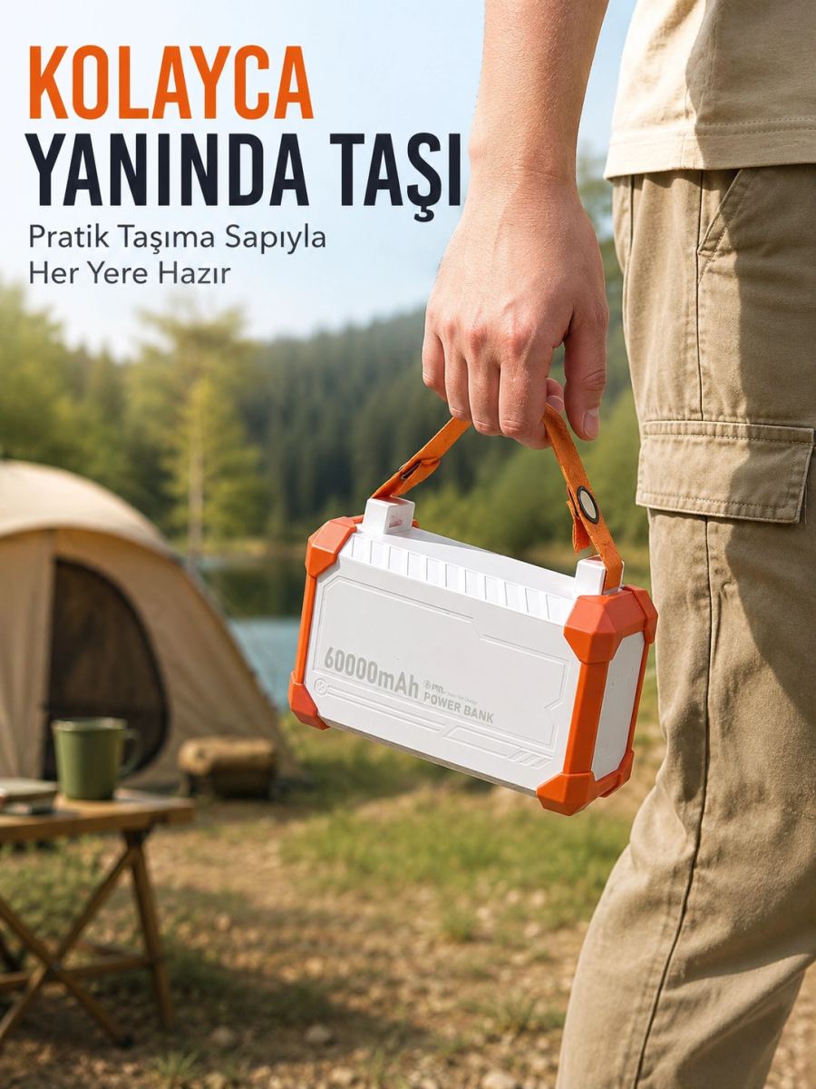 60000 Mah Yüksek Kapasiteli Powerbank 22.5w Hızlı Şarj 4 Entegre Kablolu Dijital Göstergeli Taşınabilir Şarj Cihazı