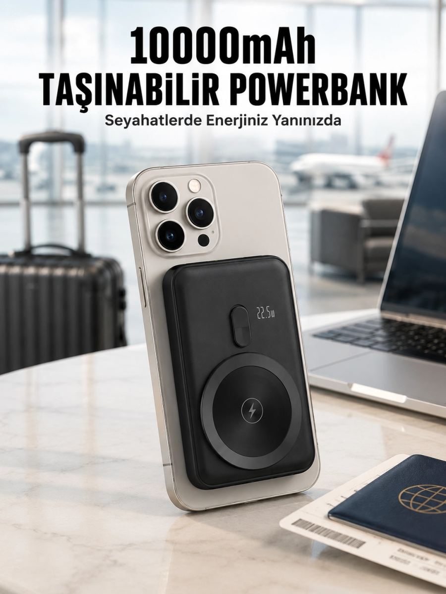 22.5w Hızlı Şarj Destekli Manyetik Powerbank Kompakt Tasarım Yeni Nesil