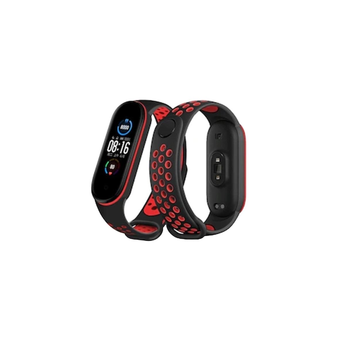 Xiaomi Mi Band 4 Spor Delikli Kordon - Siyah-kırmızı