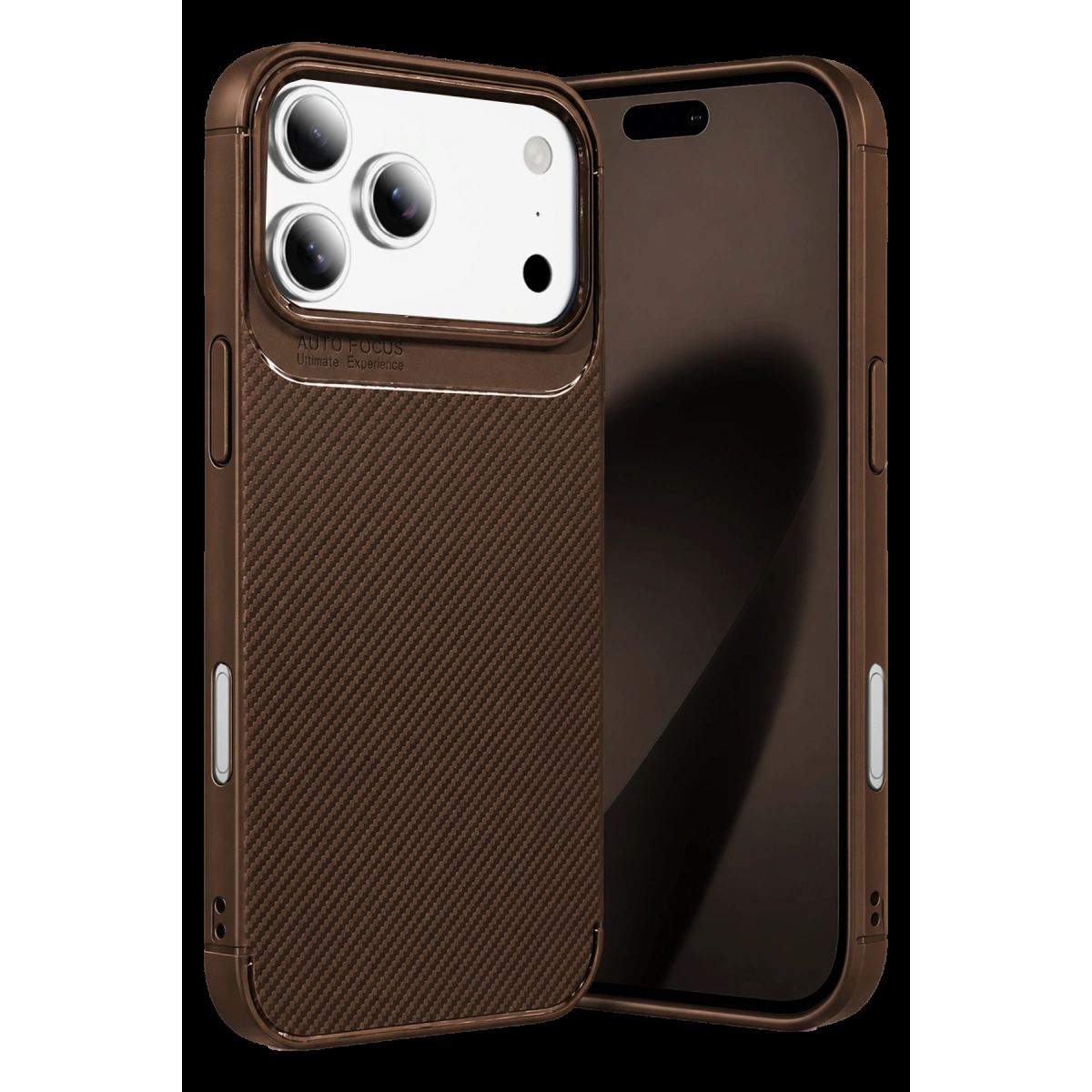 Newface Apple İphone 18 Pro Auto Focus Karbon Kapak - Kahverengi