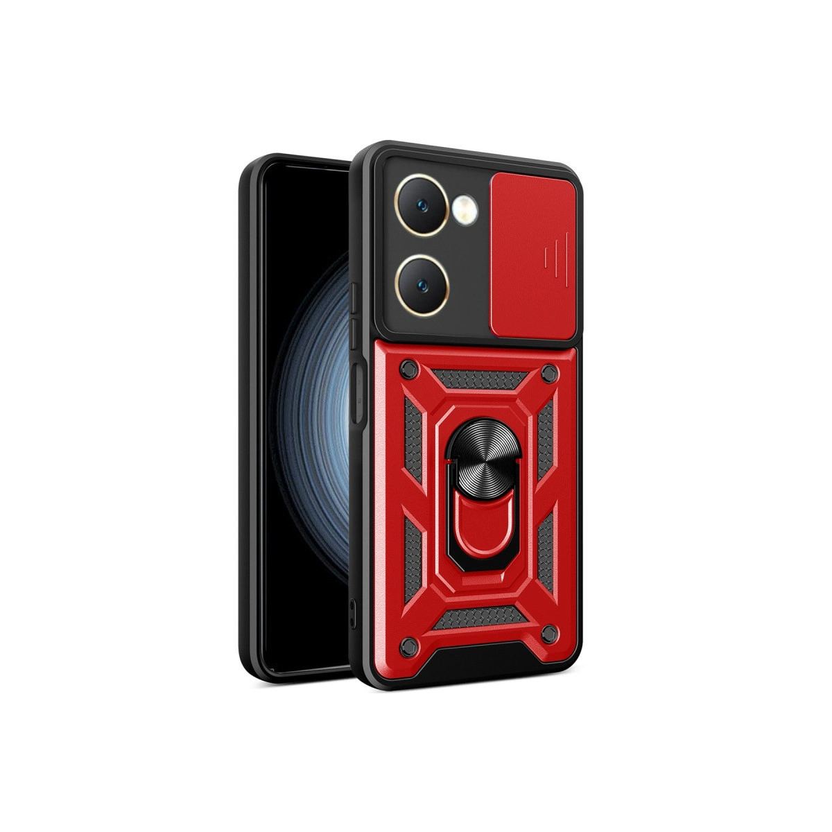 Vivo Y18 Kılıf Pars Lens Yüzüklü Silikon - Kırmızı
